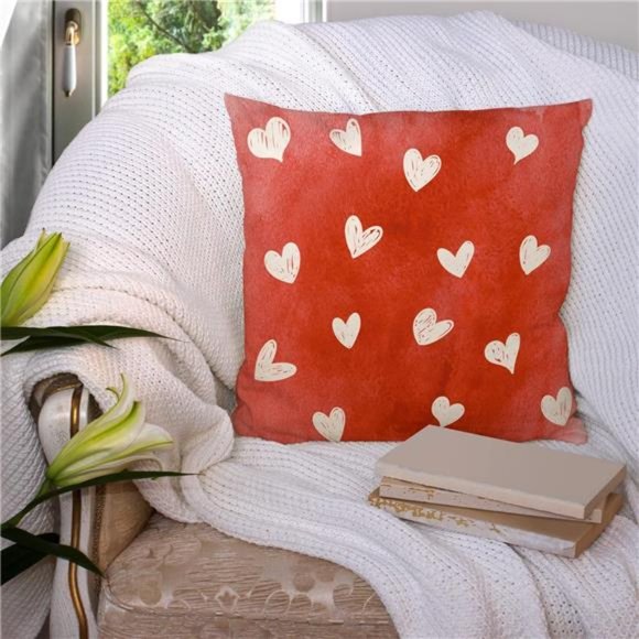 4 Pcs Valentine's Day Pillow Cover Watercolor Red 18x18 Inches - Picture 7 of 7